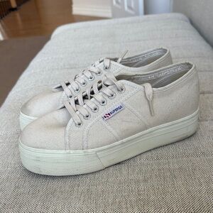 Superga Off-White Canvas Platform Sneakers